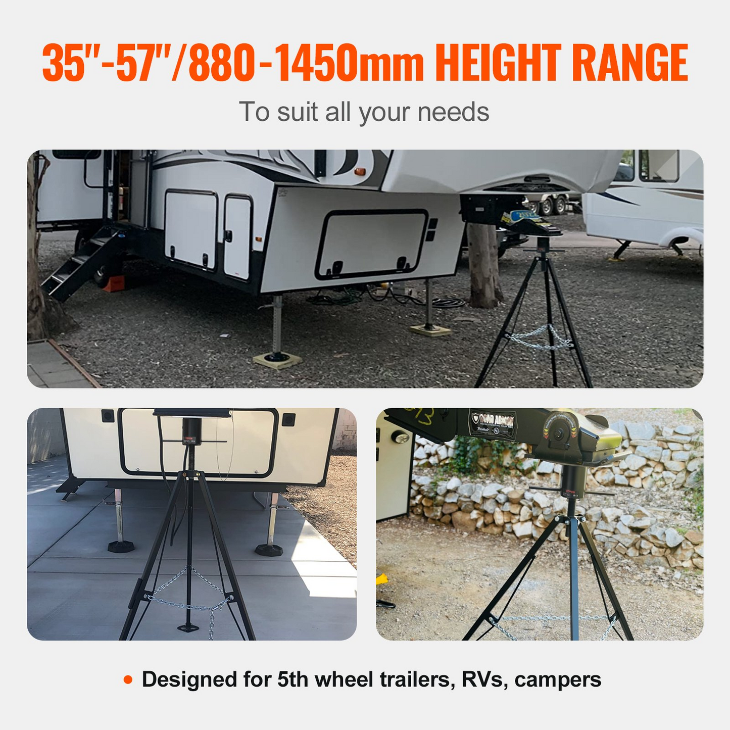 VEVOR 5th Wheel Tripod Stabilizer, 5000 LBS Load Capacity Tripod Fifth Wheel Stabilizer, 35"-57" Adjustable Height RV Gooseneck Stabilizer, Tripod Jack for Fifth-Wheel Trailers, RVs, and Campers