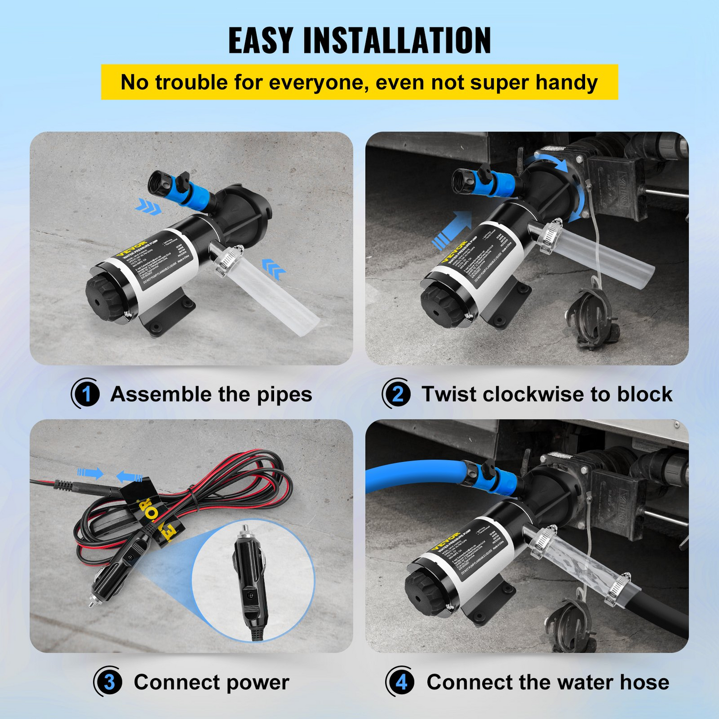 VEVOR RV Macerator Pump, 12V 12GPM Self-priming Water Waste Pumps w/RV Connector & Hose