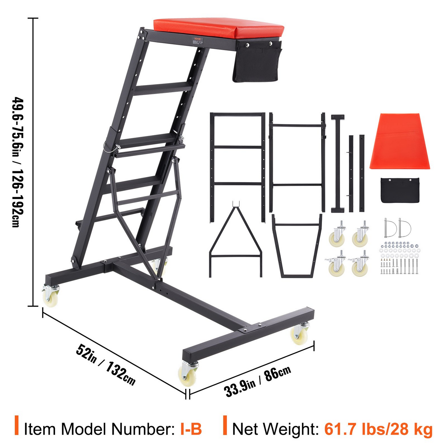 VEVOR Automotive Topside Creeper | Adjustable Height 49.6" to 75.6" | 400 LBS Capacity | High Creeper with 4 Swivel Caster Wheels