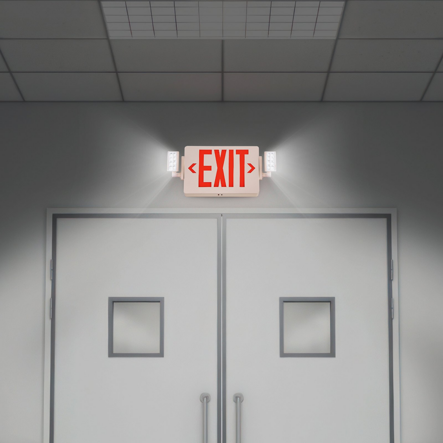 VEVOR LED Exit Sign with Emergency Lights, Two Heads Emergency Exit Light with Battery Backup, Combo Red Letter Fire Exit Lighting, Commercial Exit Signs for Business, White Tested to UL Standards