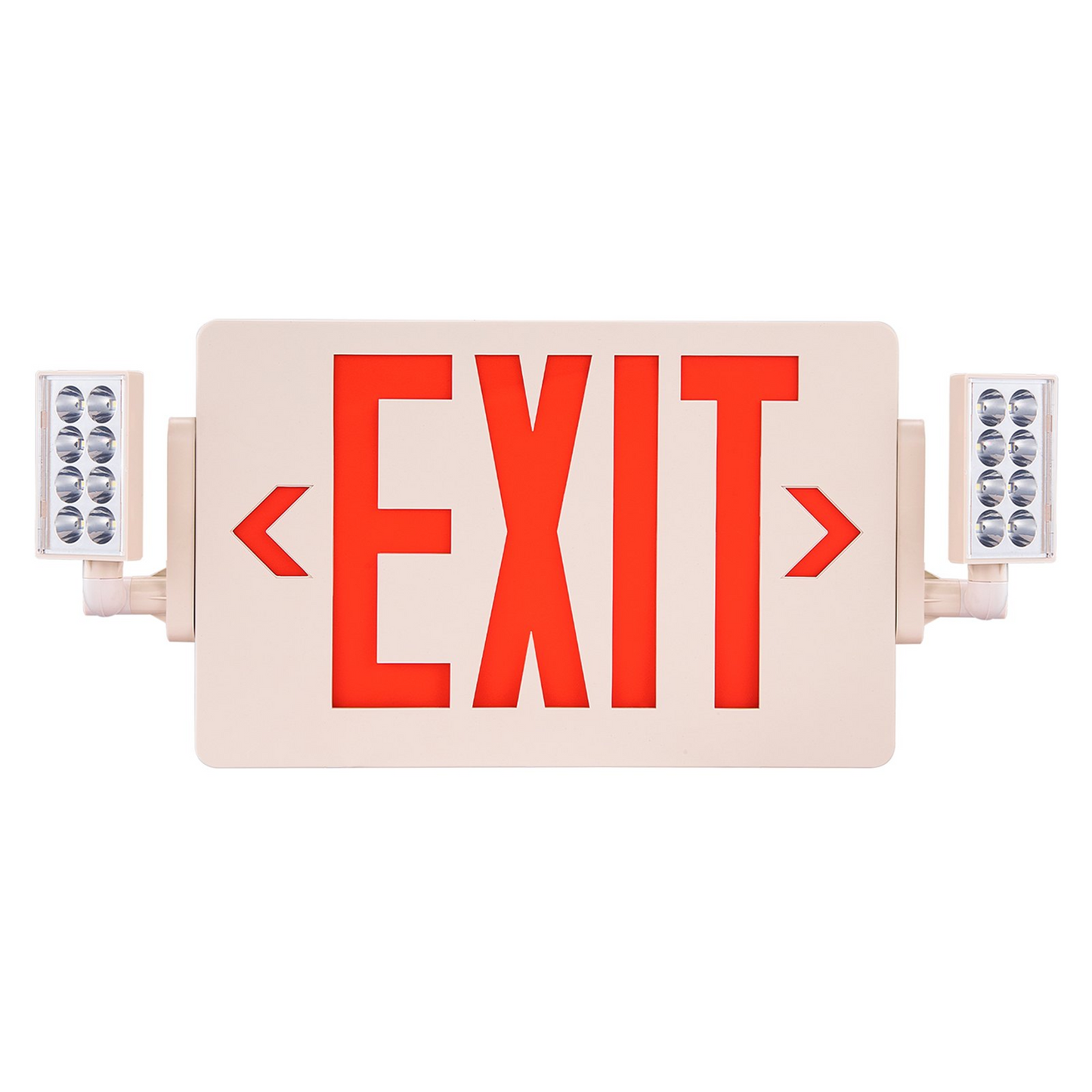 VEVOR LED Exit Sign with Emergency Lights, Two Heads Emergency Exit Light with Battery Backup, Combo Red Letter Fire Exit Lighting, Commercial Exit Signs for Business, White Tested to UL Standards