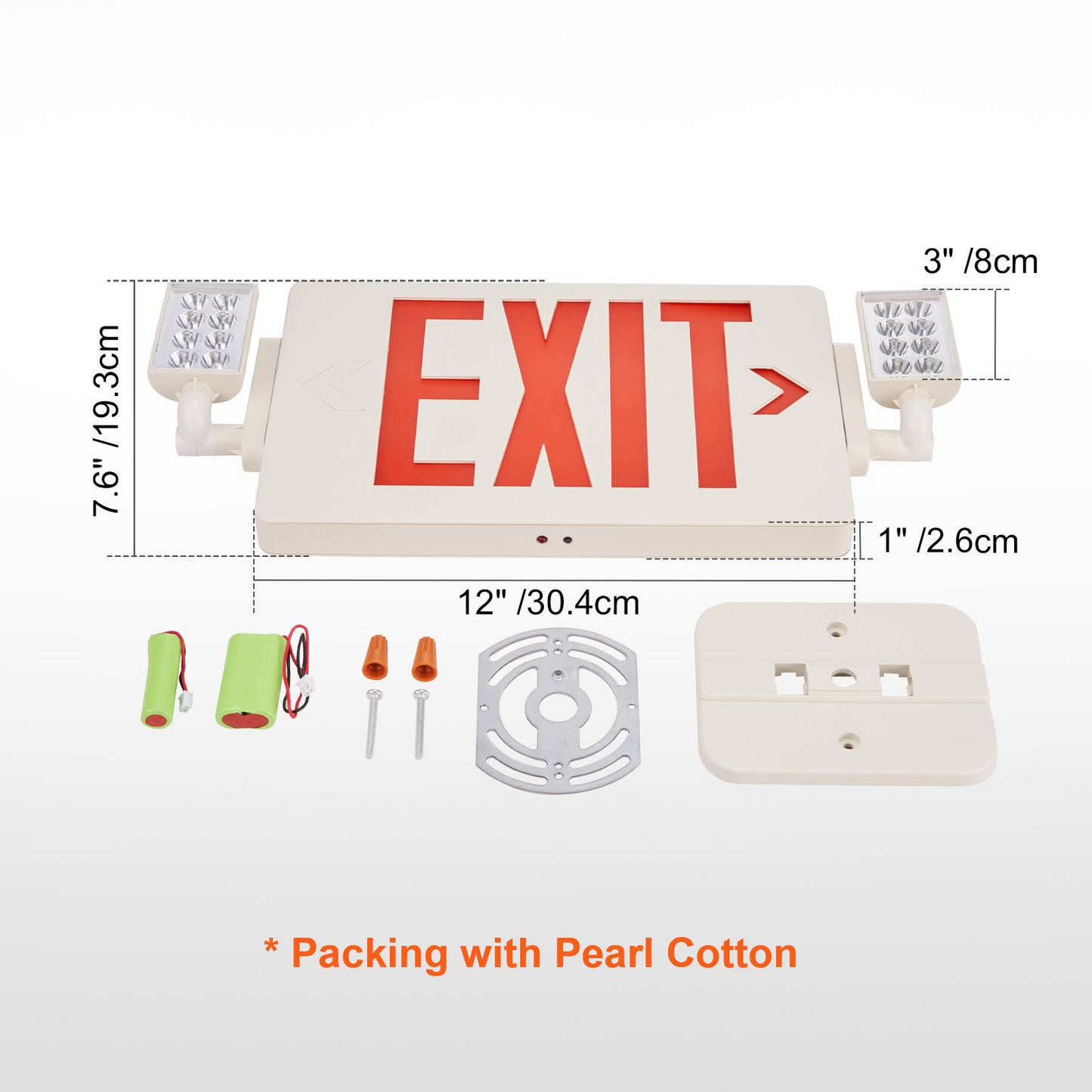 VEVOR LED Exit Sign with Emergency Lights, Two Heads Emergency Exit Light with Battery Backup, Combo Red Letter Fire Exit Lighting, Commercial Exit Signs for Business, White Tested to UL Standards