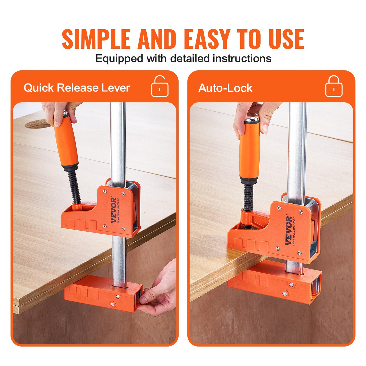 VEVOR Bar Clamps for Woodworking, 2-Pack 50" Parallel Clamp Set, F Clamp with 1100 lbs Load Limit, Even Pressure, High-strength Plastic and Carbon Steel, Wood clamps for Woodworking Metal Working