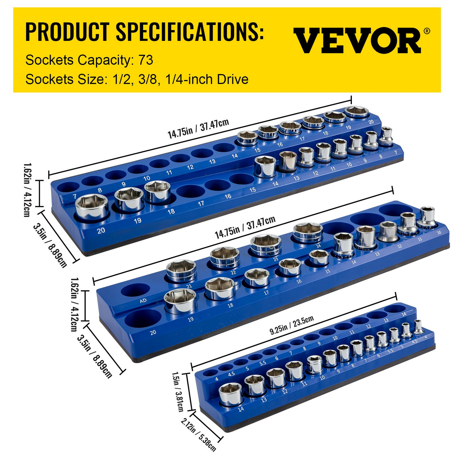 VEVOR Magnetic Socket Organizer Socket Holder Set - Metric Blue