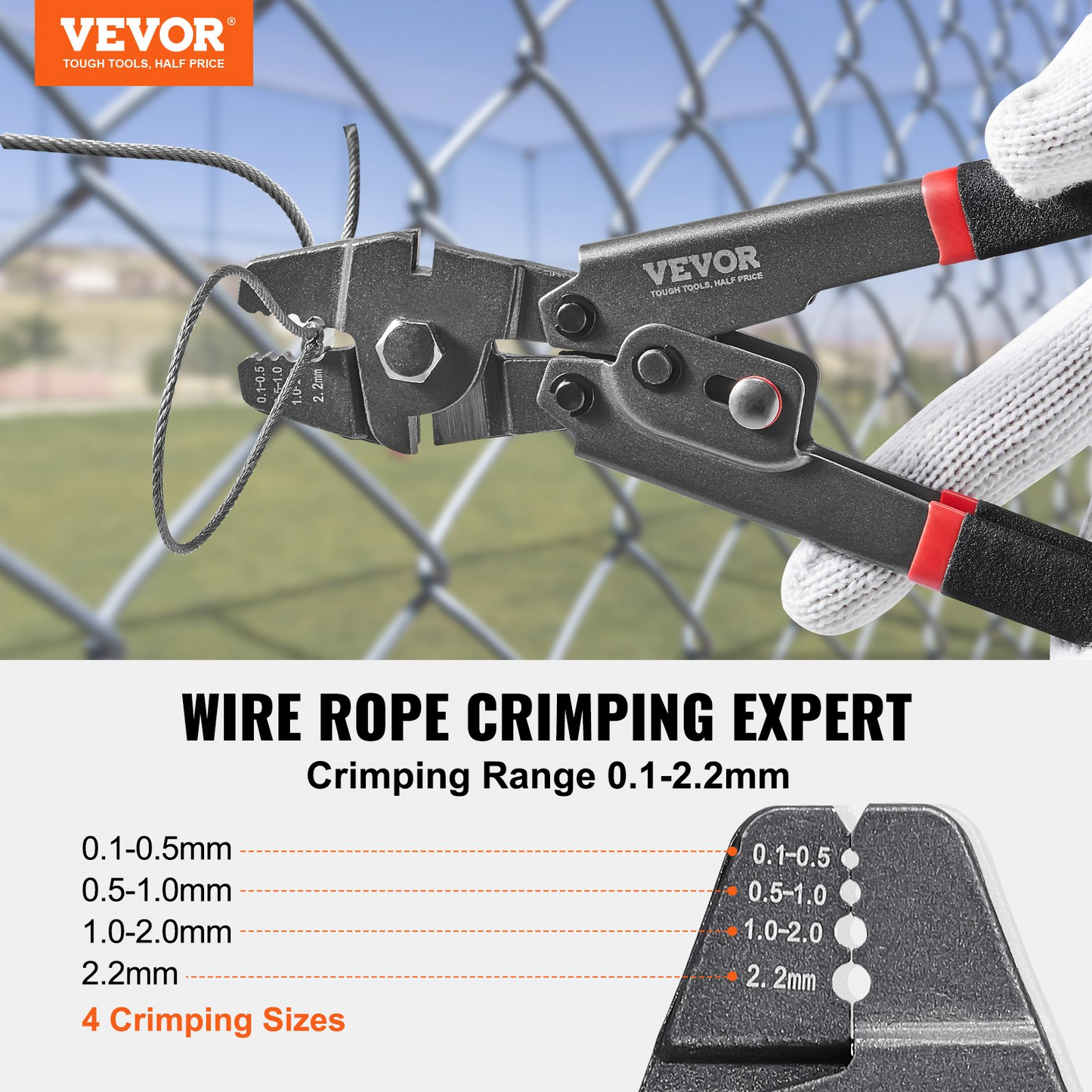 VEVOR Wire Rope Crimping Tool and Cutter Up To 2.2mm Wire Cable Crimps, 1/64" - 3/32" Crimping Loop Sleeve Kit and 160pcs Aluminum Buckles, Fishing Crimping Tool Wire Rope Thimbles Kit