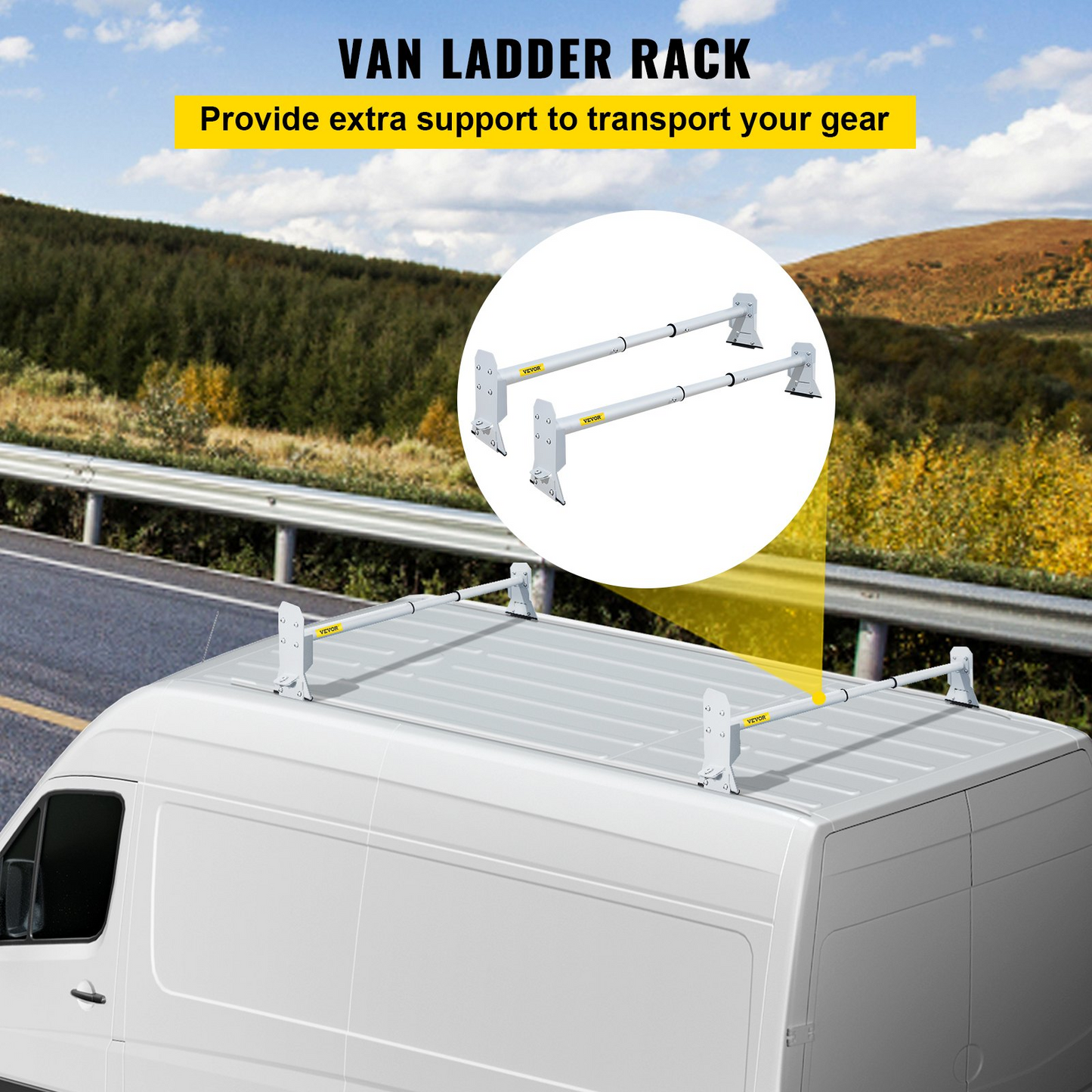 VEVOR Van Roof Ladder Rack, Adjustable Steel Roof Racks - White