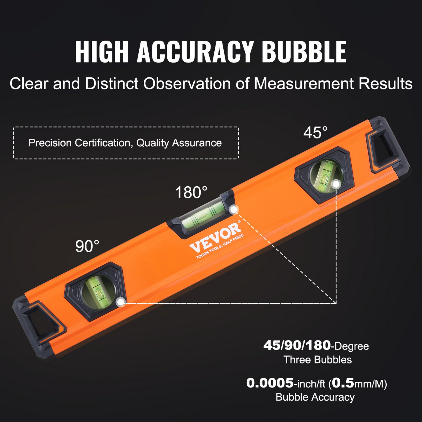 VEVOR Magnetic Torpedo Level, 48/24/16/10 in Mechanical Level Set, Bubble Vials Ruler for 45/90/180 Degree, Aluminum Alloy Leveler Tool w/ Viewing Window, Shock-Resistant for Measuring Plumbing, Wood