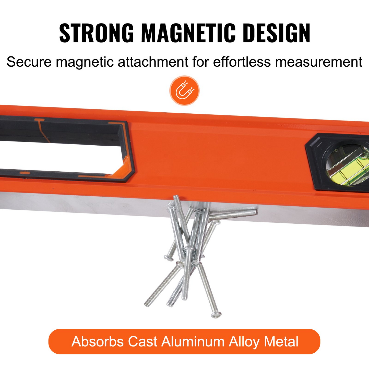 VEVOR Magnetic Torpedo Level, 48/24/16/10 in Mechanical Level Set, Bubble Vials Ruler for 45/90/180 Degree, Aluminum Alloy Leveler Tool w/ Viewing Window, Shock-Resistant for Measuring Plumbing, Wood
