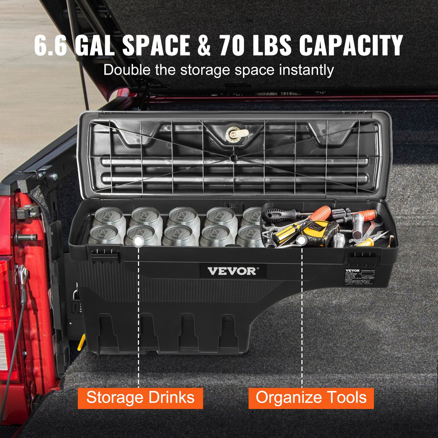 VEVOR Truck Bed Storage Box, Lockable Swing Case with Password Padlock