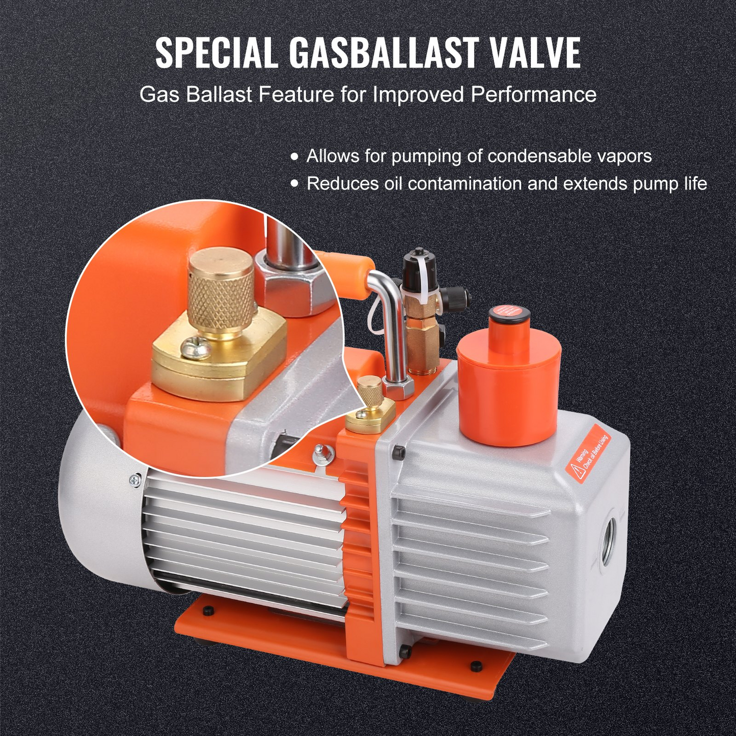 VEVOR 1/3 HP 2 Stage Rotary Vane Vacuum Pump, 5 CFM, 120V Air Conditioning Vacuum Pump, 1/4" SAE Male 3/8" SAE Male 1/2" ACME Male Inlet, for HVAC Repair, Refrigeration Maintenance, Resin Degassing