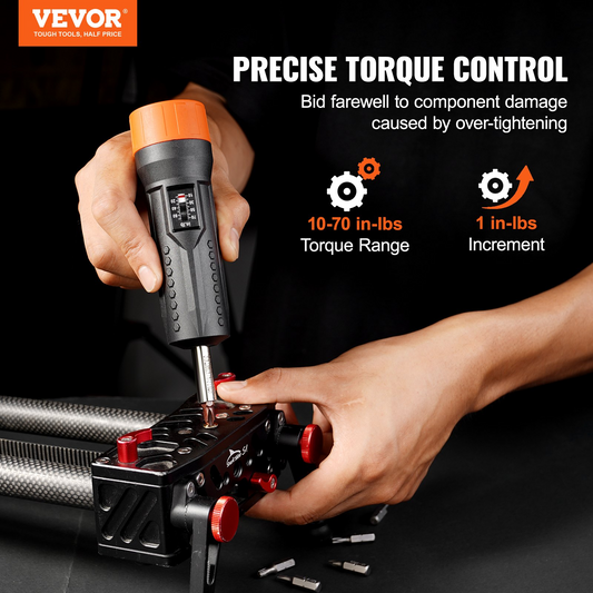 VEVOR 1/4" Drive Torque Screwdriver Wrench Set | 10-70 in-lbs Torque Adjustment Range | 1 in-lb Increment Torque Screwdriver | Driver Bits Set with View Window, 12 Bits & Case, Magnetic Function