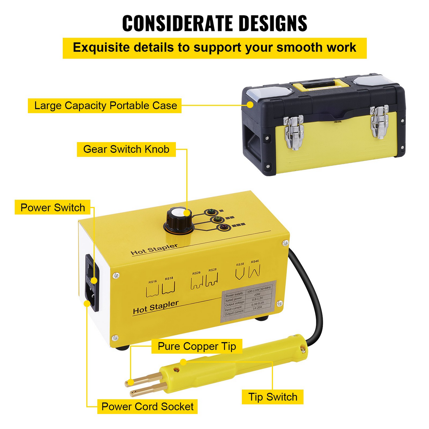 VEVOR Hot Stapler Plastic Repair Kit 600 Staples Tool Box 20W Plastic Welder Kit for Plastic Repair Thermo Repair (600 Staples)