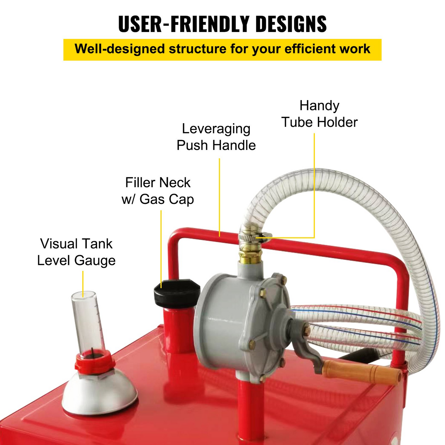 VEVOR 30 Gallon Fuel Caddy, Fuel Storage Tank on 2 Wheels, Portable Gas Caddy with Manuel Transfer Pump, Gasoline Diesel Fuel Container for Cars, Lawn Mowers, ATVs, Boats, More, Red