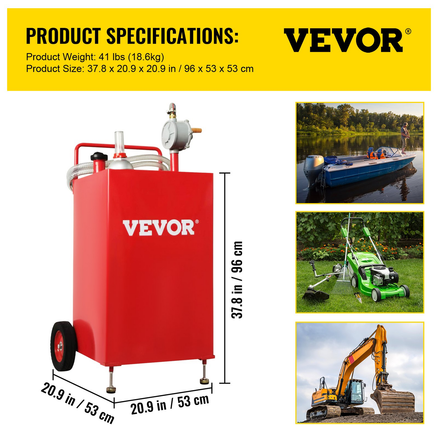 VEVOR 30 Gallon Fuel Caddy, Fuel Storage Tank on 2 Wheels, Portable Gas Caddy with Manuel Transfer Pump, Gasoline Diesel Fuel Container for Cars, Lawn Mowers, ATVs, Boats, More, Red