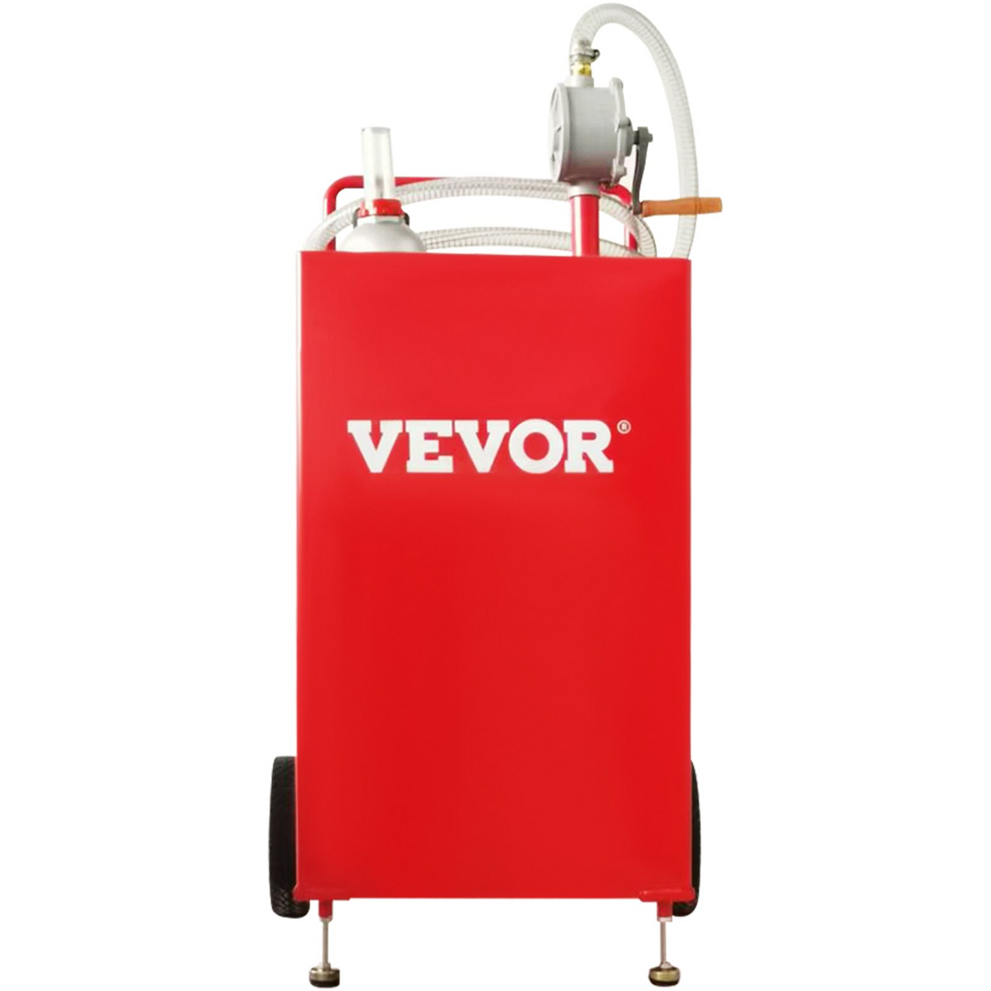 VEVOR 30 Gallon Fuel Caddy, Fuel Storage Tank on 2 Wheels, Portable Gas Caddy with Manuel Transfer Pump, Gasoline Diesel Fuel Container for Cars, Lawn Mowers, ATVs, Boats, More, Red