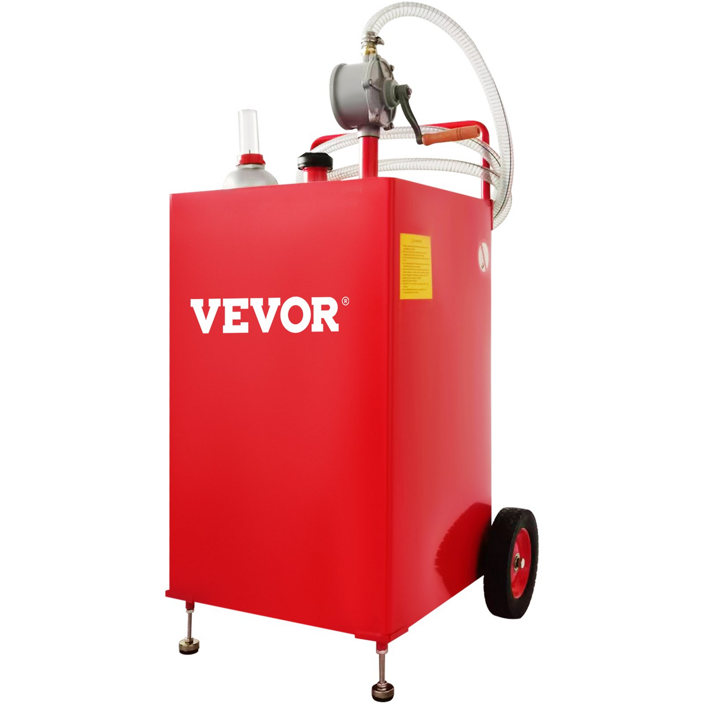 VEVOR 30 Gallon Fuel Caddy, Fuel Storage Tank on 2 Wheels, Portable Gas Caddy with Manuel Transfer Pump, Gasoline Diesel Fuel Container for Cars, Lawn Mowers, ATVs, Boats, More, Red