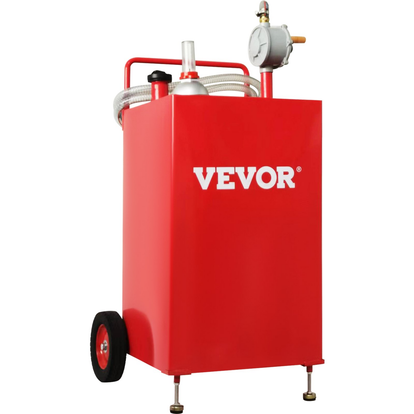 VEVOR 30 Gallon Fuel Caddy, Fuel Storage Tank on 2 Wheels, Portable Gas Caddy with Manuel Transfer Pump, Gasoline Diesel Fuel Container for Cars, Lawn Mowers, ATVs, Boats, More, Red