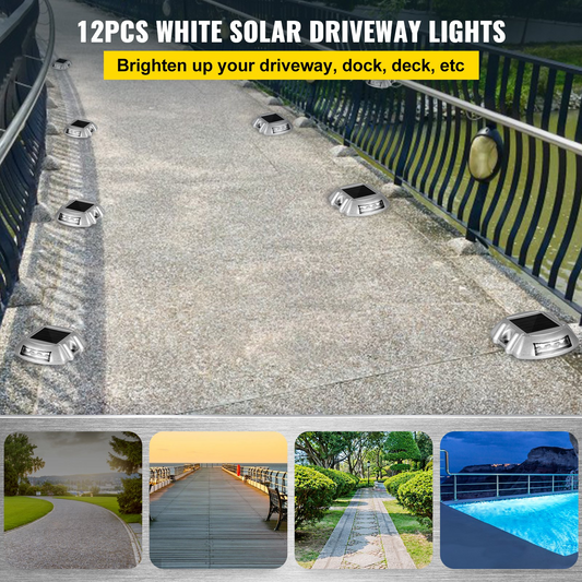 VEVOR Driveway Lights 12-Pack Solar Driveway Lights Bright White with Screws Solar Deck Lights Outdoor Waterproof Wireless Dock Lights 6 LEDs for Path Warning Garden Walkway Sidewalk Steps