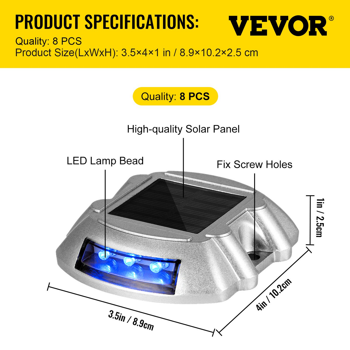 VEVOR Driveway Lights 8-Pack Solar Driveway Lights Bright Blue Solar Deck Lights Outdoor Waterproof Wireless Dock Lights 6 LEDs for Deck Dock Driveway Path Warning Garden Walkway Sidewalk Steps