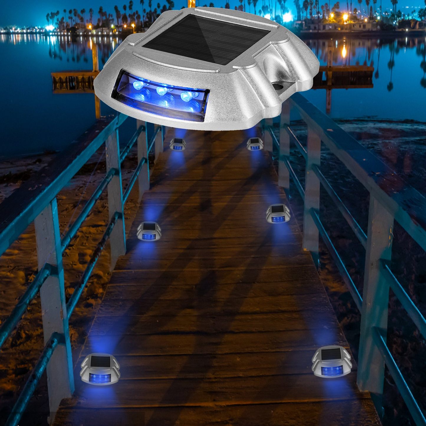 VEVOR Driveway Lights 8-Pack Solar Driveway Lights Bright Blue Solar Deck Lights Outdoor Waterproof Wireless Dock Lights 6 LEDs for Deck Dock Driveway Path Warning Garden Walkway Sidewalk Steps