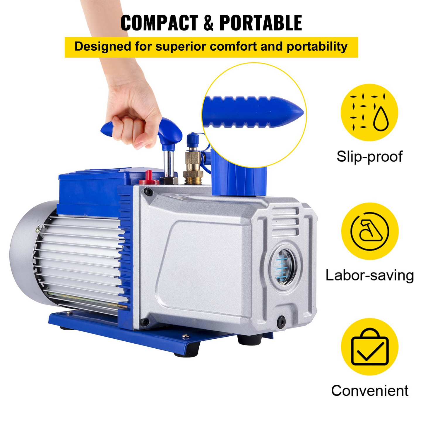 VEVOR Vacuum Pump 12CFM 1HP Vane Vacuum Pump Two Stage 3 x 10-1 Pa Ultimate HVAC Rotary Auto AC Refrigerant Vacuum Pump, for Automobile Reparation Vacuum Evacuation