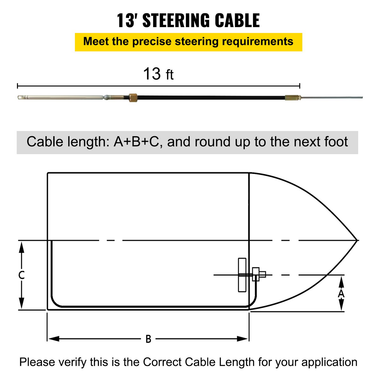 VEVOR Outboard Steering System 13' Outboard Rotary Steering System 13 Feet Boat Steering Cable with 13" Wheel Durable Marine Steering System