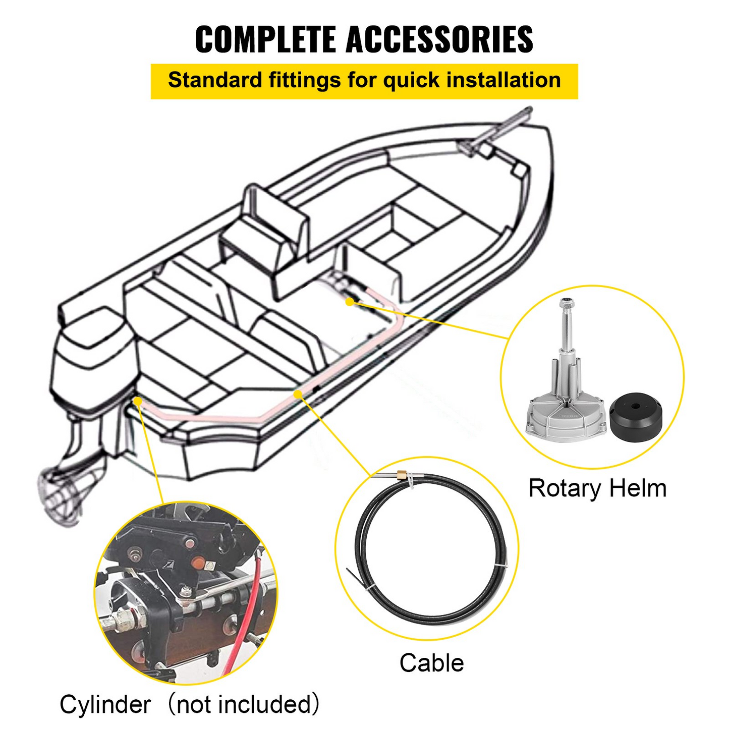 VEVOR Outboard Boat Steering 13' Boat Steering Cable 13 Feet Outboard Steering kit 3/4'' Tapered Shaft for Boat Steering