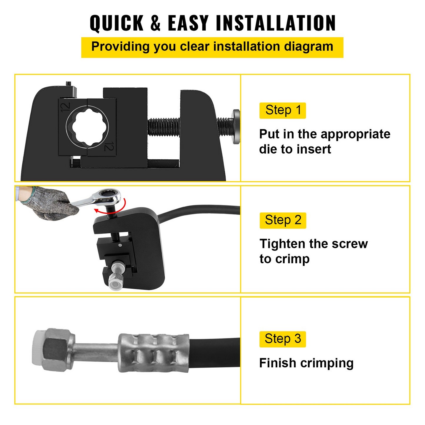 VEVOR 7843B Manual A/C Hose Crimper Kit - Handheld Air Hose Crimper Tool Kit with 4 Dies Whole Set