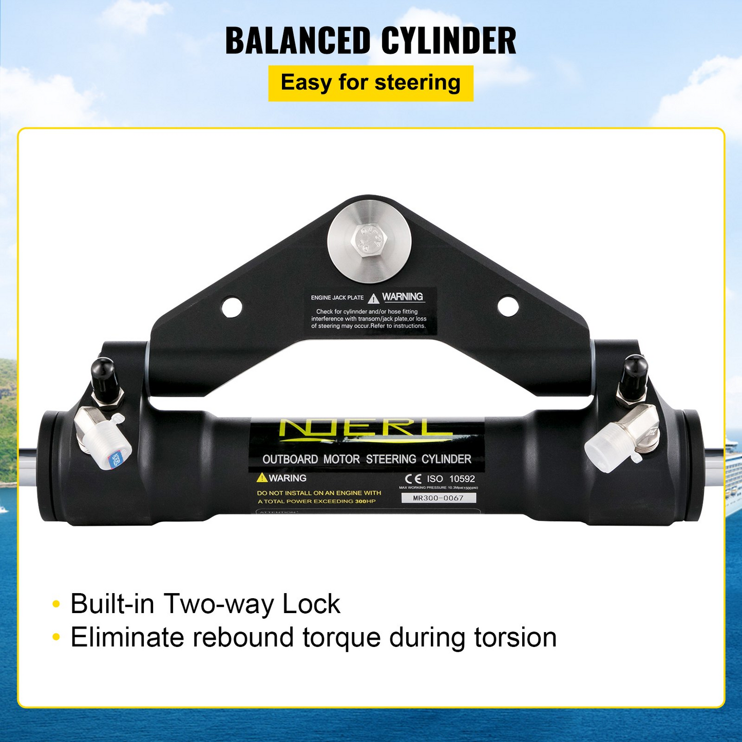 VEVOR Hydraulic Steering Cylinder 300HP, Hydraulic Steering Front Mount Hydraulic Outboard Marine Steering Kit Without Hydraulic Hose and Helm for Outboards Boat Steering System