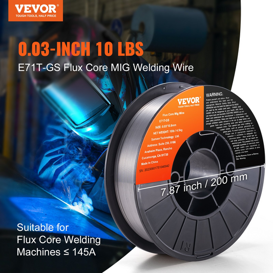 VEVOR Flux Core MIG Welding Wire E71T-GS 0.03" 10LBS Gasless Mild Steel MIG Wire