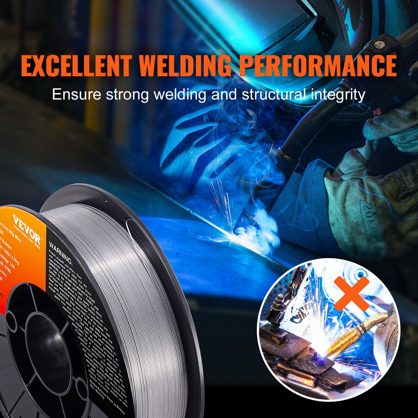 VEVOR Flux Core MIG Welding Wire E71T-GS 0.03" 10LBS Gasless Mild Steel MIG Wire