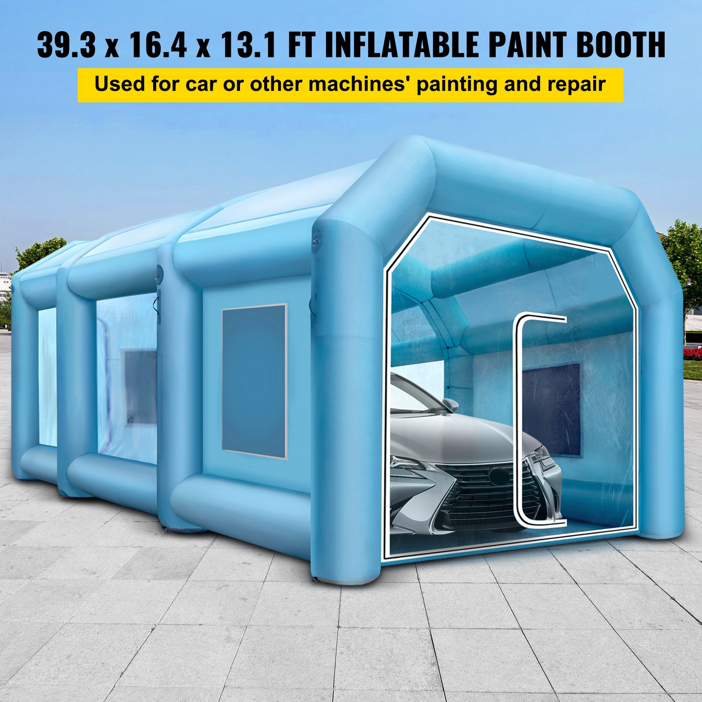 VEVOR 39.3x16.4x13.1Ft Inflatable Spray Booth Custom Tent Paint Booth Inflatable - High-Strength Oxford Cloth & PVC, Detachable Filtration Windows