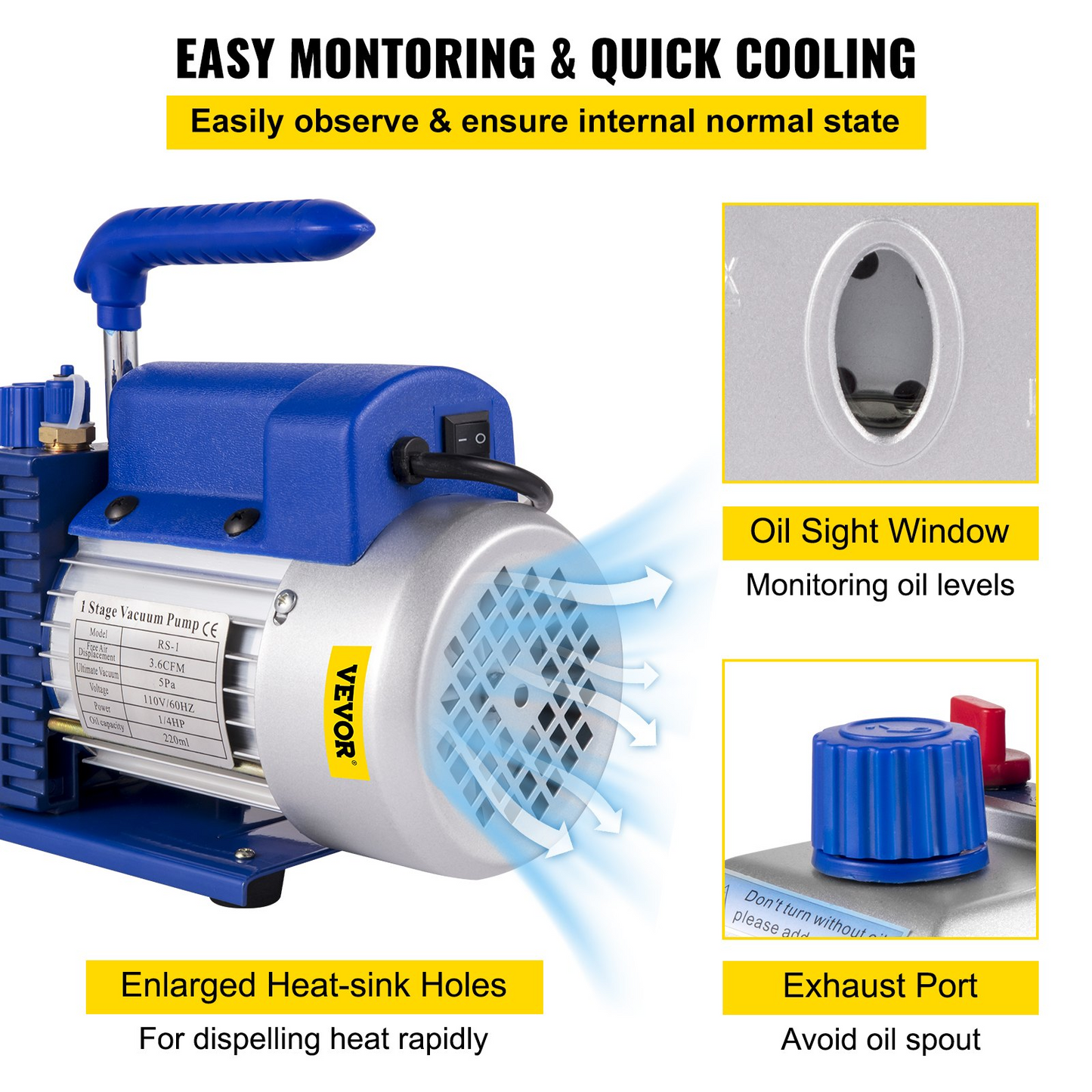 VEVOR Vacuum Pump 3.6CFM 1/4 HP Single Stages HVAC A/C Refrigeration Kit 5PA Ultimate Vacuum Manifold Gauge Set Including 3 Gallon Vacuum Chamber, Manifold Gauge and Hose for Air Conditioning Systems