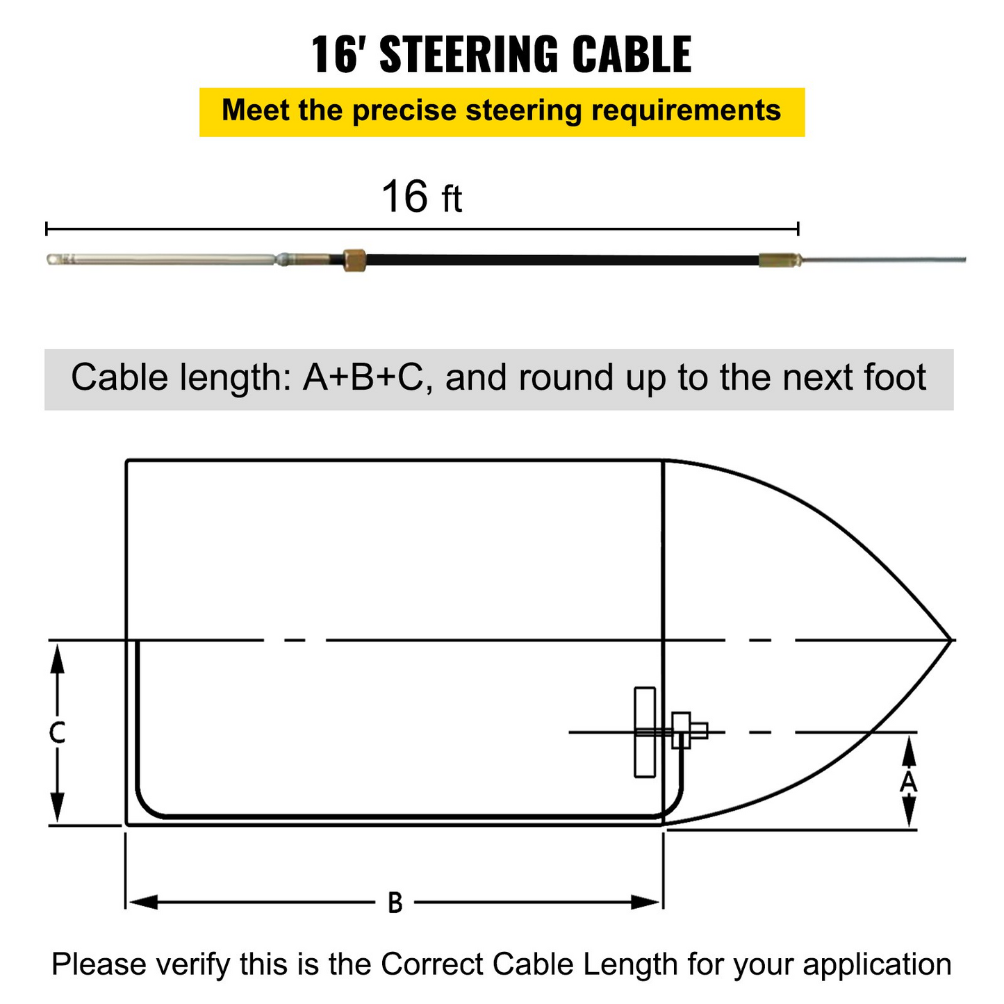 VEVOR Outboard Steering System 16' Outboard Steering Kit 16 Feet Boat Steering Cable with 13" Wheel Durable Marine Steering System