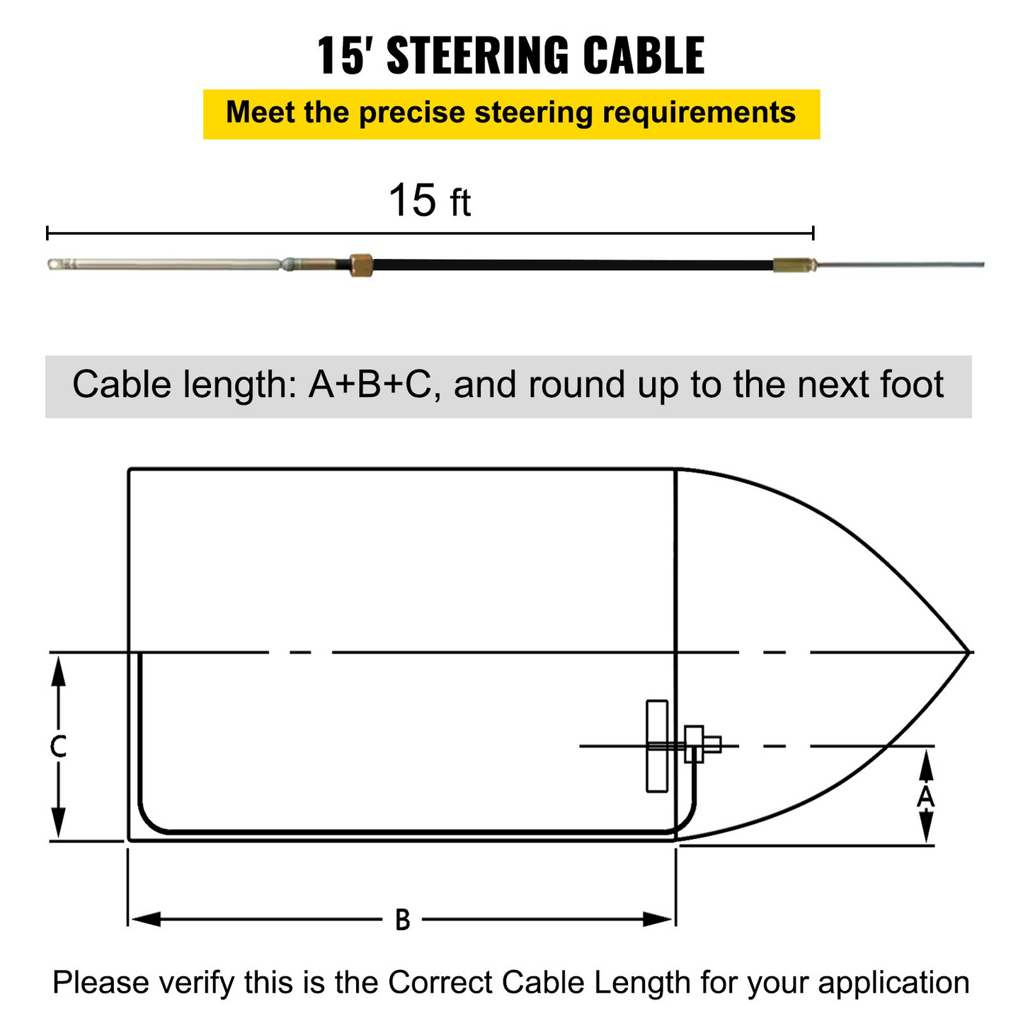 VEVOR Outboard Steering System 15' - Durable Marine Steering Cable with 13" Wheel