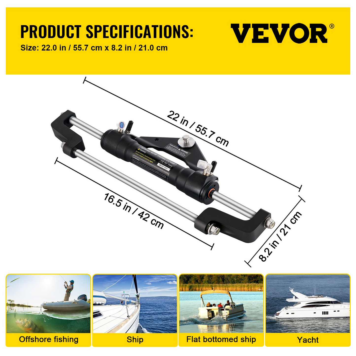 VEVOR Hydraulic Steering Cylinder 300HP, Hydraulic Steering Front Mount Hydraulic Outboard Marine Steering Kit Without Hydraulic Hose and Helm for Outboards Boat Steering System