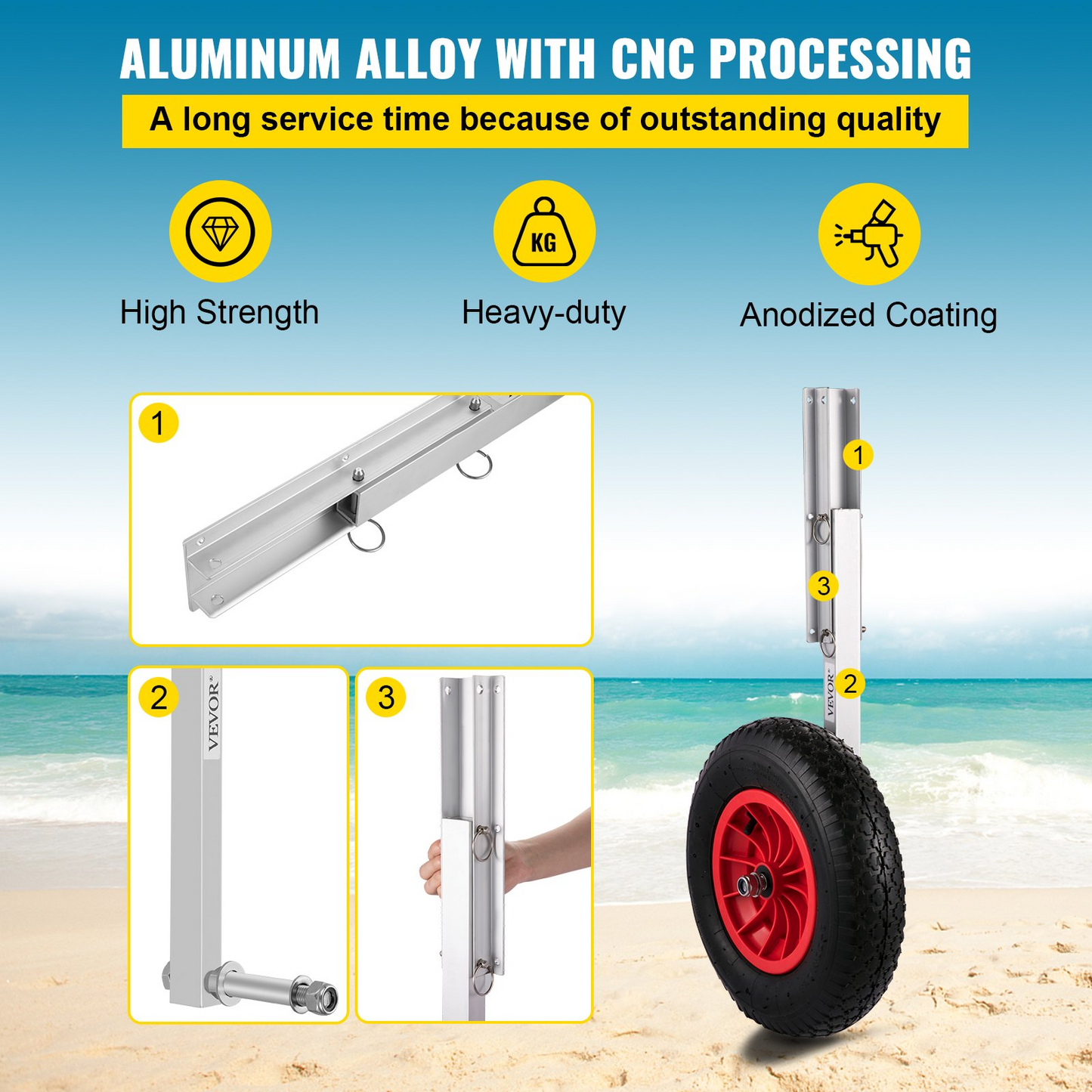 VEVOR Boat Launching Wheels, 15" Boat Transom Launching Wheel, 300 LBS Loading Capacity Inflatable Boat Launch Wheels, Aluminum Alloy Transom Launching Dolly Wheels with 4 PCS of Quick Release Pins