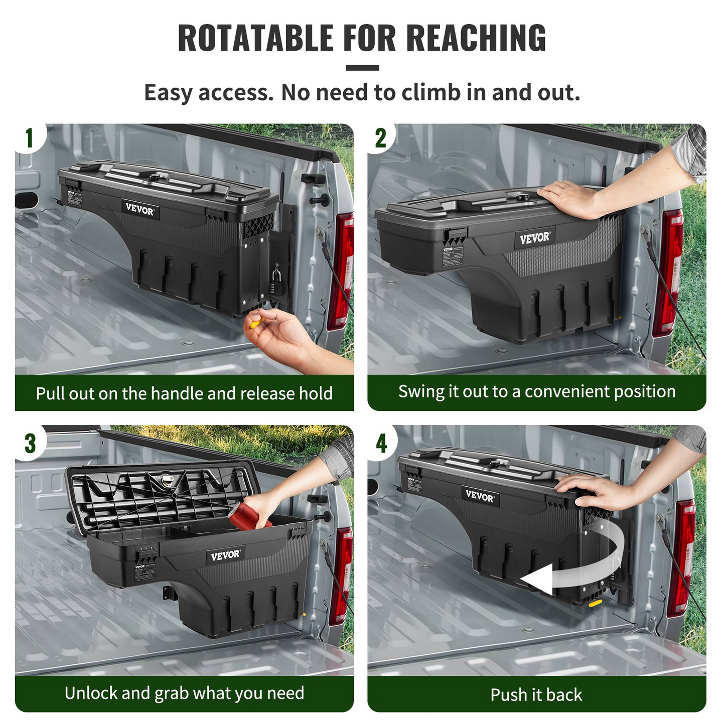 VEVOR Truck Bed Storage Box | Fits 2015-2020 Ford F150 | Passenger Side | Lockable Lid | Waterproof | 6.6 Gal/25 L with Password Padlock | Black