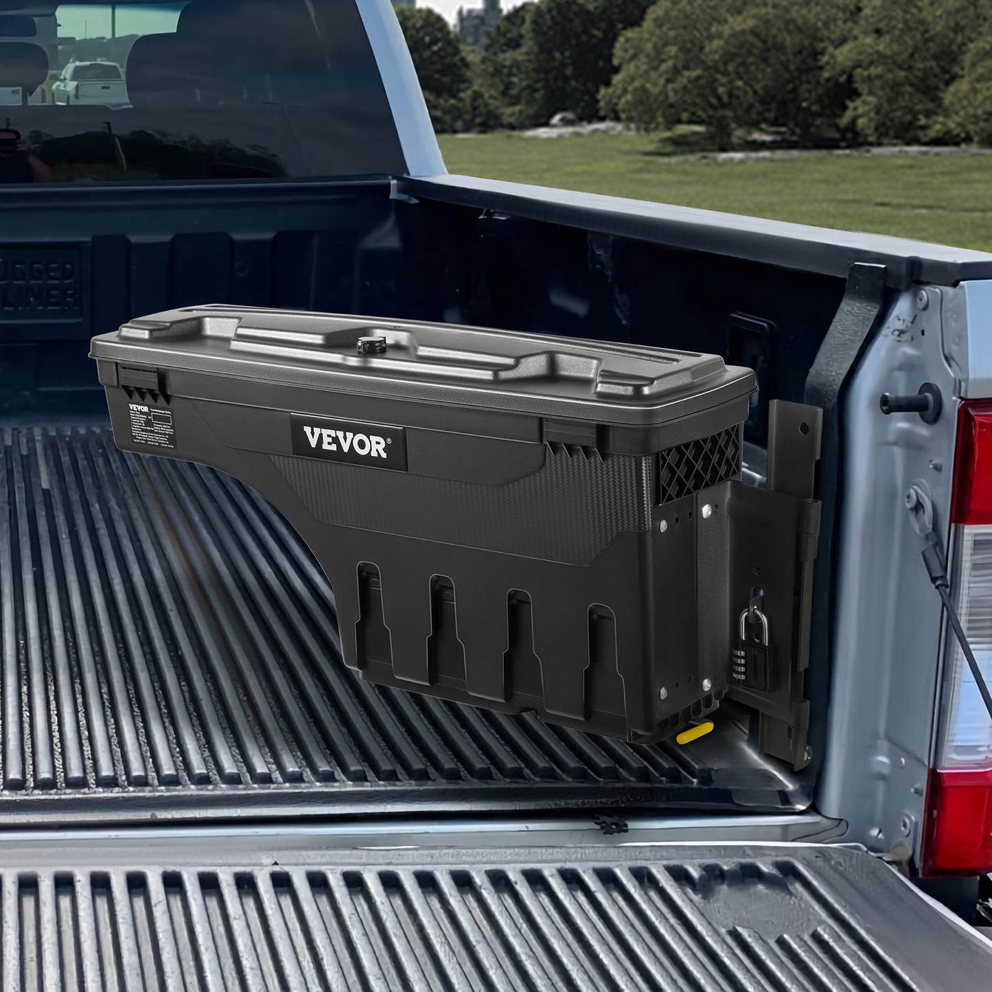 VEVOR Truck Bed Storage Box, Lockable Lid, Waterproof ABS Wheel Well Tool Box 6.6 Gal/20 L with Password Padlock, Compatible with Super Duty 2017-2021, Passenger Side, Black