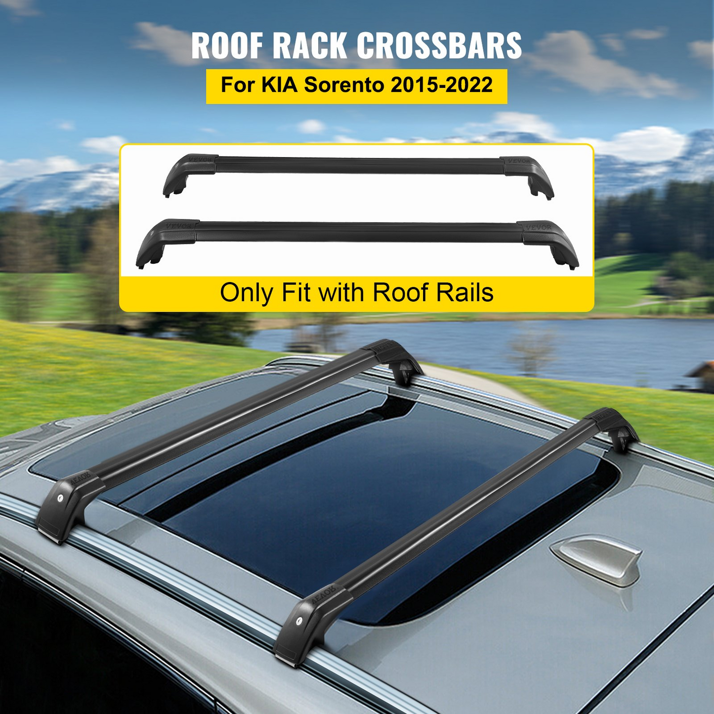 VEVOR Roof Rack Compatible with Kia Sorento 2015-2021 | Cross Bars Baggage Locking Roof Rail Crossbars