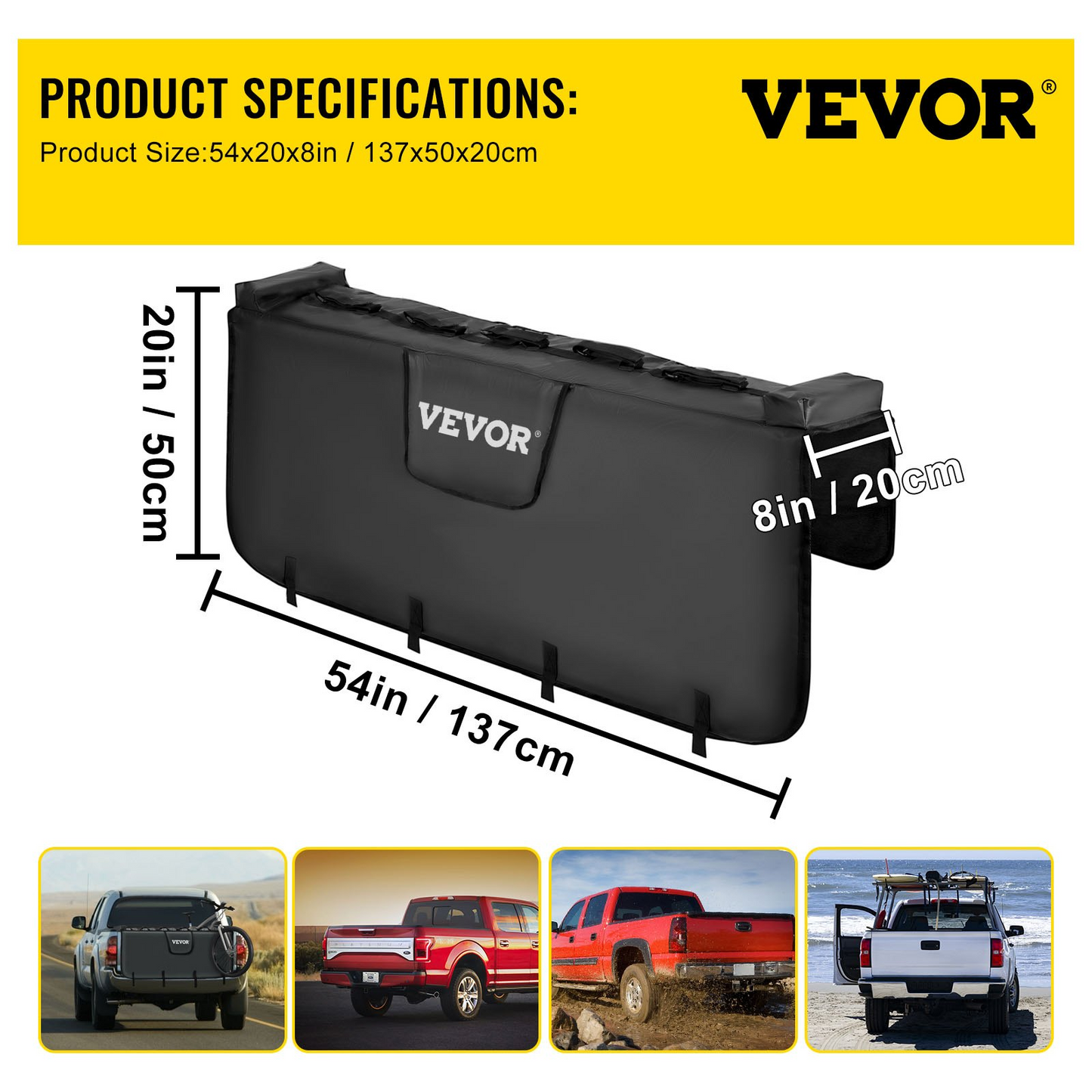 VEVOR Tailgate Pad for Bikes, Tailgate Protection Cover Carries UP to 5 Mountain Bikes,54" Bike Pickup Pad for Pickup Truck