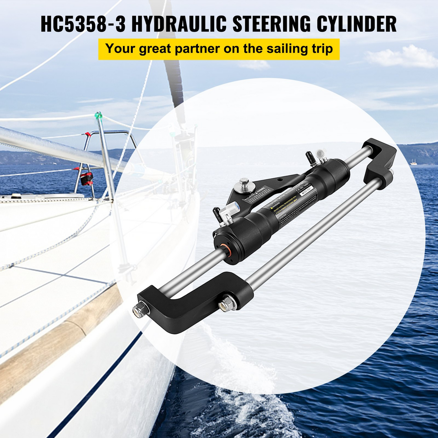 VEVOR Hydraulic Steering Cylinder 300HP, Hydraulic Steering, Front Mount, Hydraulic Outboard Steering Cylinder for Marine Boat Steering System