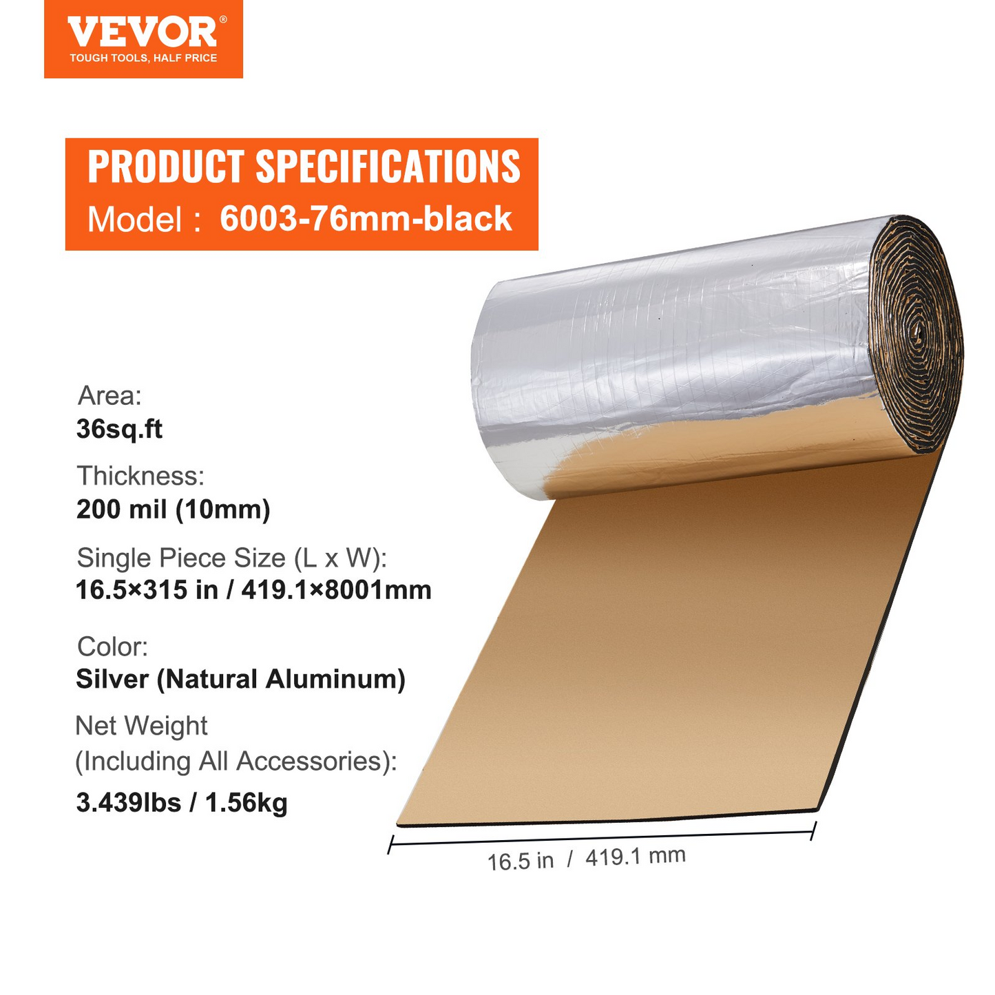 VEVOR Car Sound Deadening Mat, 200 mil 36 sqft Automotive Sound Deadener, High Density Foam Sound Deadener Material & Heat Barrier, Double Layer Waterproof Structure Acoustic Insulation Mat