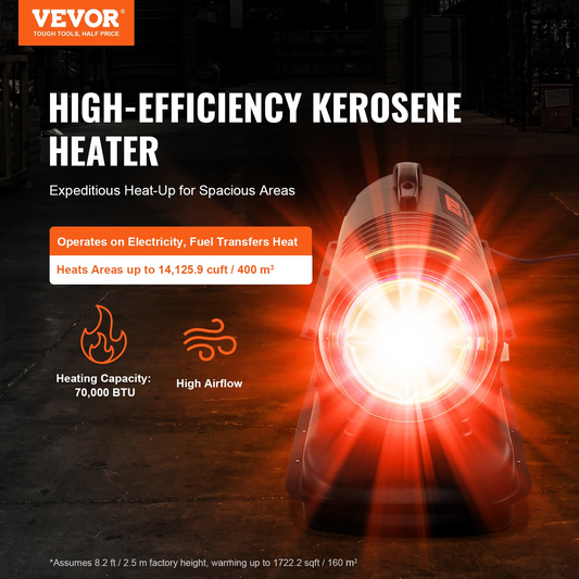 VEVOR Kerosene Forced Air Heater, 70000 BTU Portable Torpedo Diesel Space Heater with Thermostat