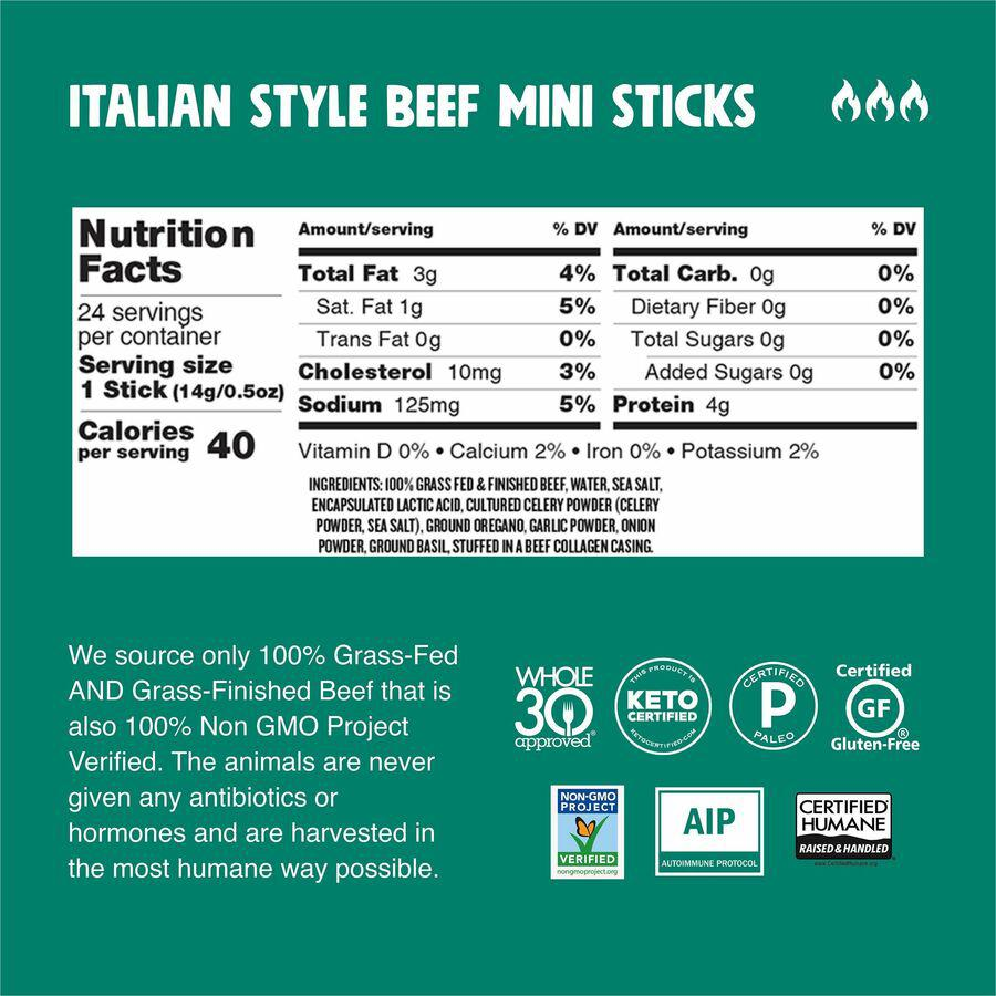 CHOMPS Chomplings Snack Sticks - Gluten-free, Non-GMO - Italian Style Beef - 0.50 oz - 24 / Pack