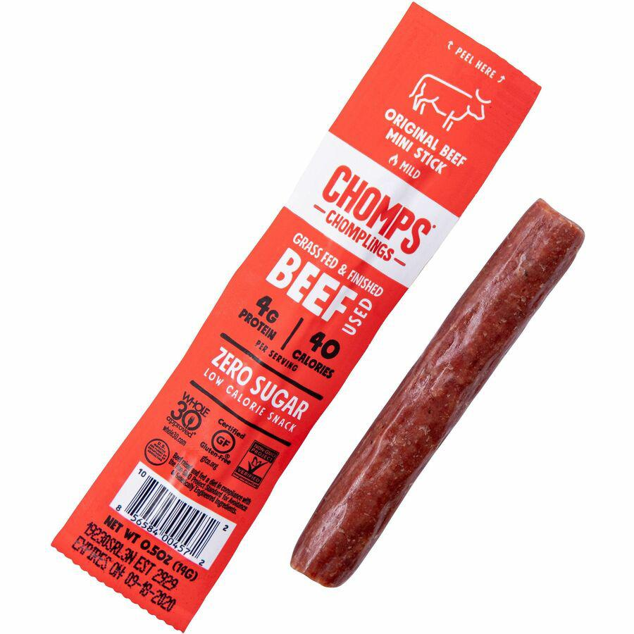 CHOMPS Chomplings Snack Sticks - Gluten-free, No Added Harmones - Original Beef Jerky, Spicy - 0.50 oz - 24 / Pack