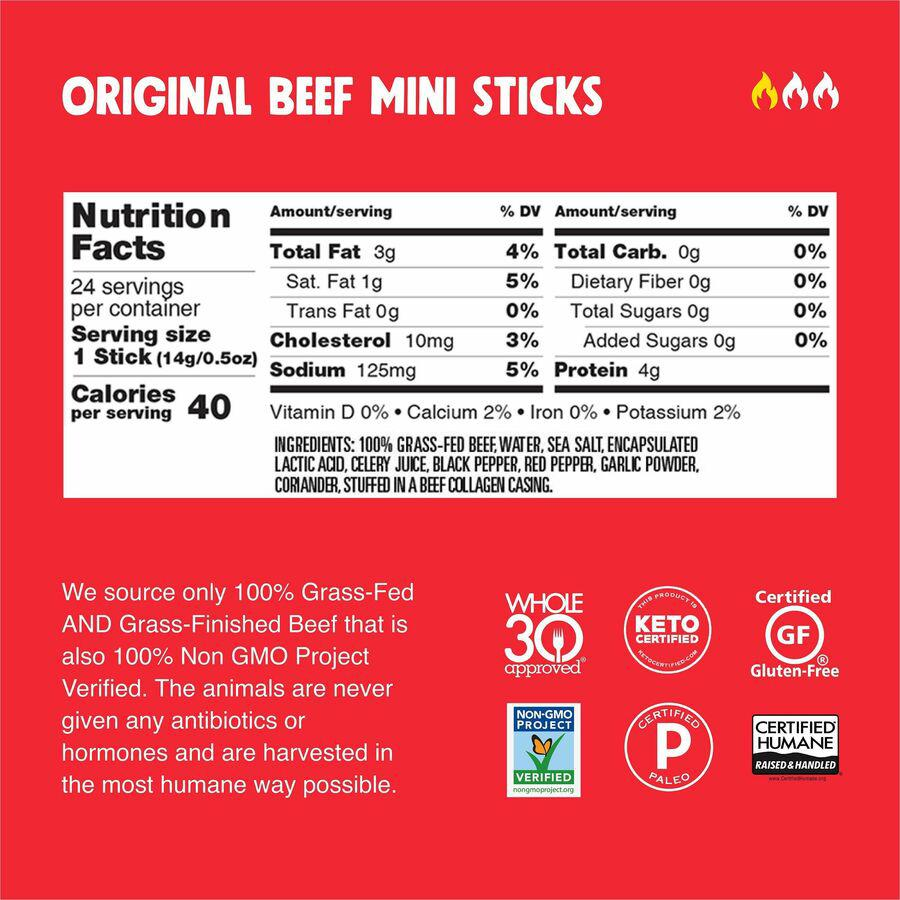 CHOMPS Chomplings Snack Sticks - Gluten-free, No Added Harmones - Original Beef Jerky, Spicy - 0.50 oz - 24 / Pack