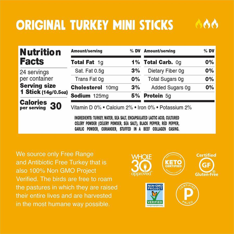 CHOMPS Chomplings Snack Sticks - Gluten-free, Non-GMO - Original Turkey - 0.50 oz - 24 / Pack