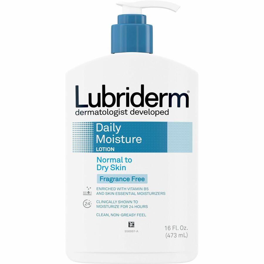 Lubriderm Daily Moisture Lotion - Lotion - 16 fl oz - For Dry, Normal Skin - Applicable on Body - Moisturising, Non-greasy, Fragrance-free, Absorbs Quickly - 12 / Carton