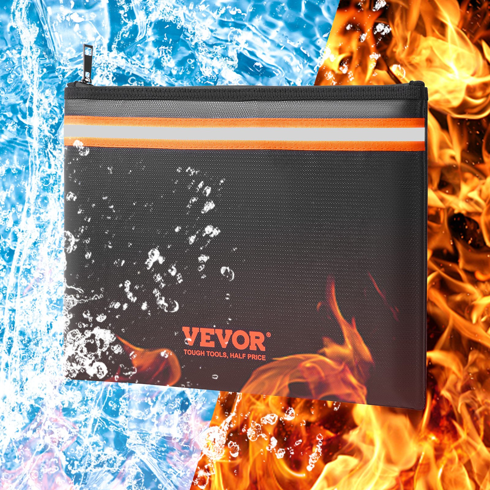 VEVOR Fireproof Document Bag, 13.4"x10" Fireproof Money Bag 2000℉, Fireproof and Waterproof Bag with A Card Pocket, Zipper, and Reflective Strip, for Money, Documents, Jewelry and Passport - fashion finesse accessories